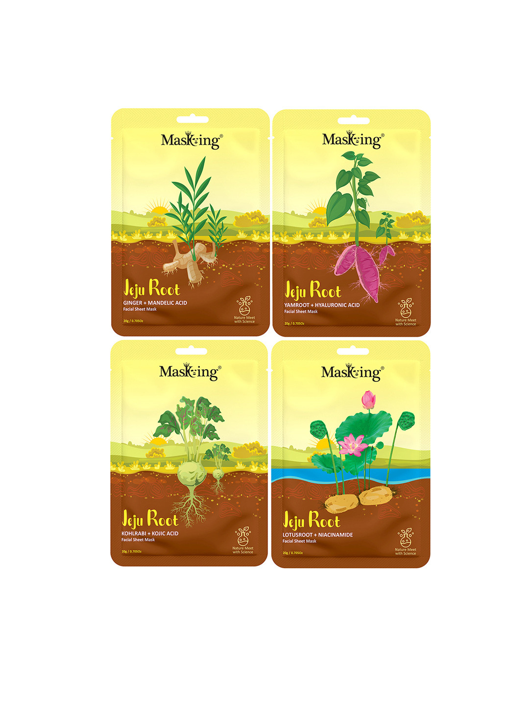 MasKing Set Of 4 Jeju Root Facial Sheet Masks - 20 gm Each
