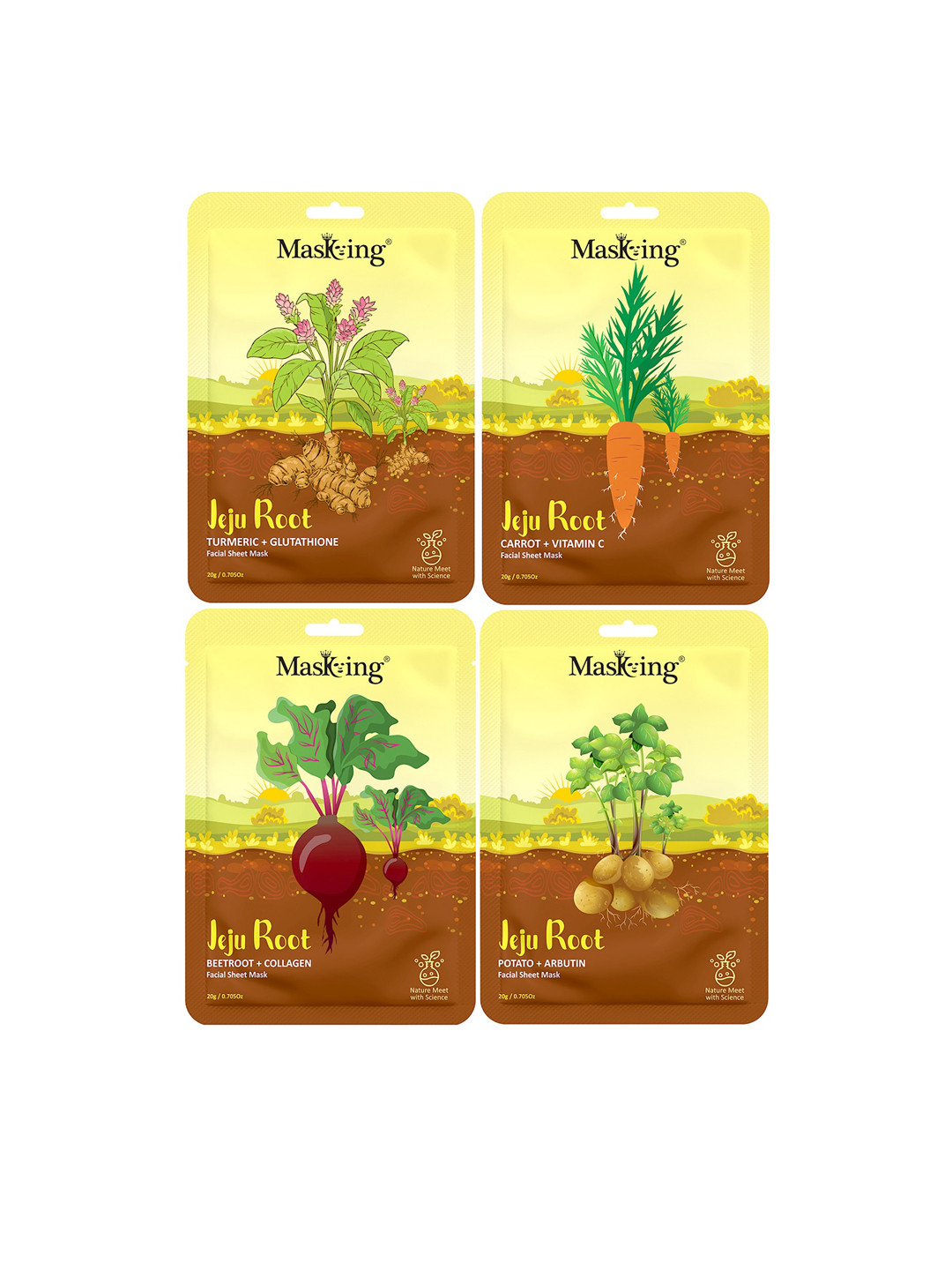 MasKing Set Of 4 Jeju Root Facial Sheet Masks - 20 gm Each