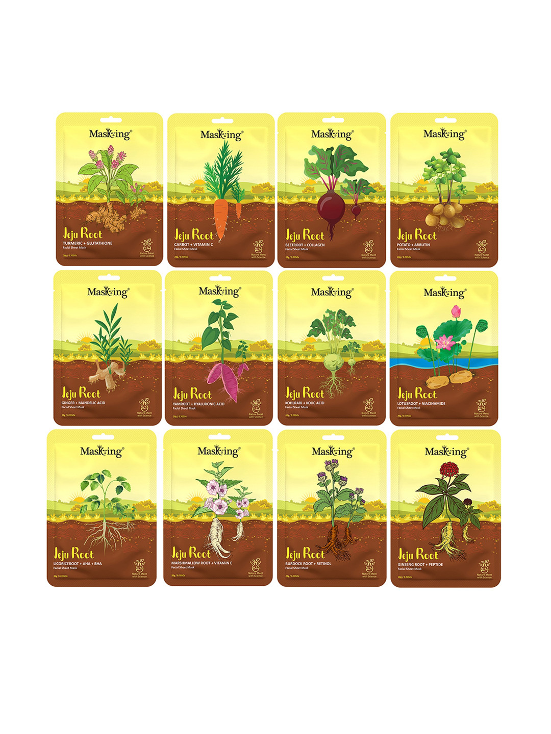 MasKing Set Of 12 Jeju Root Facial Sheet Mask - 20 gm Each