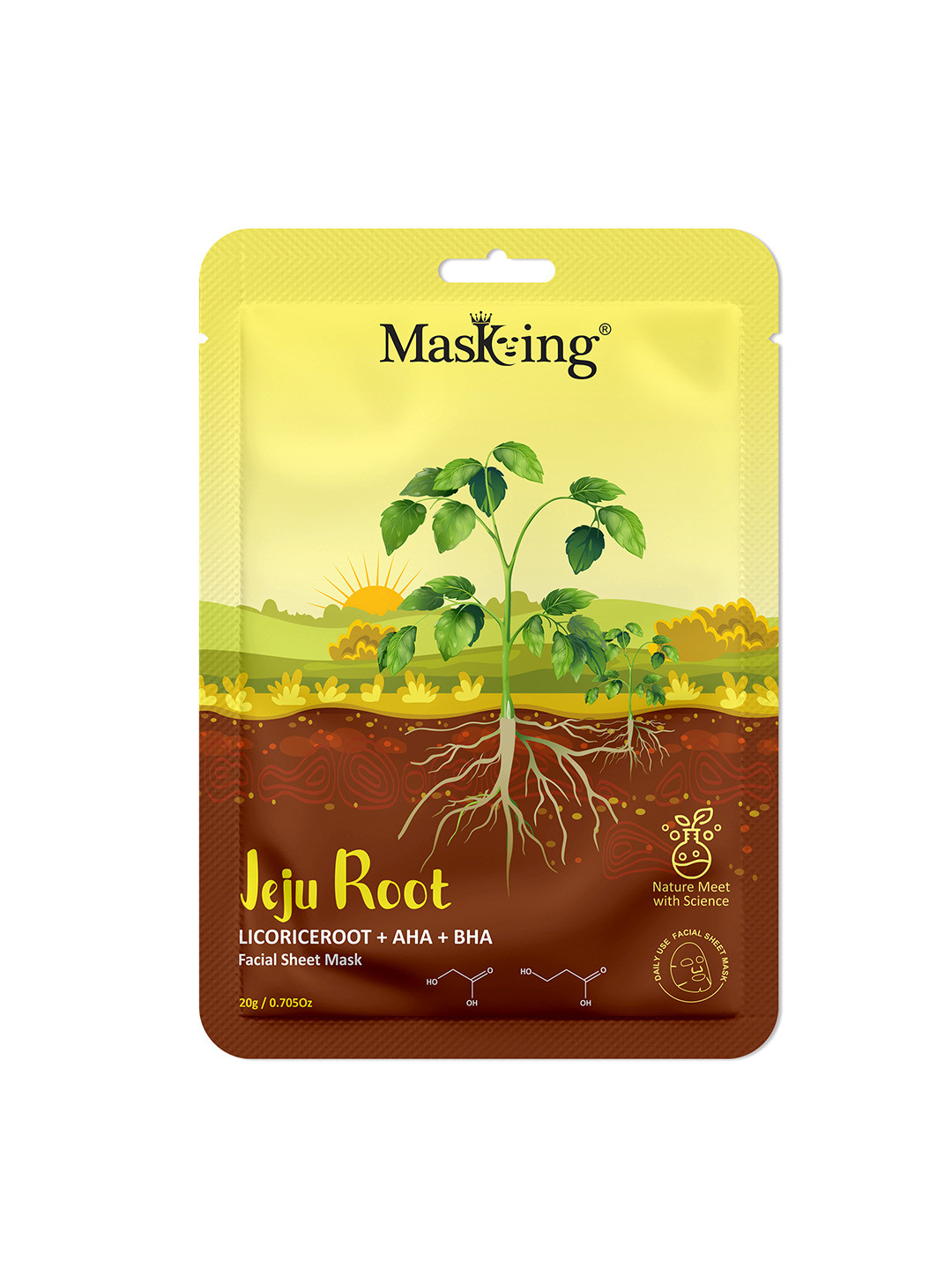 MasKing Jeju Root Facial Sheet Mask with Licorice Root & AHA + BHA - 20 g