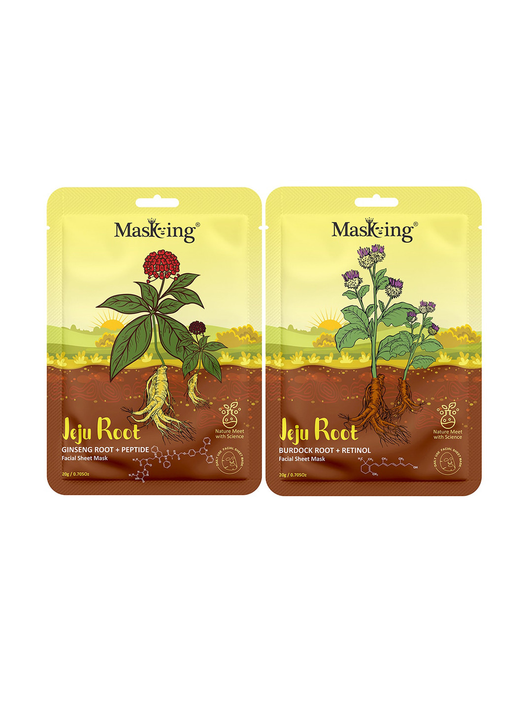 MasKing Jeju Root Ginseng Root & Peptide + Burdock Root & Retinol Sheet Mask-20g Each