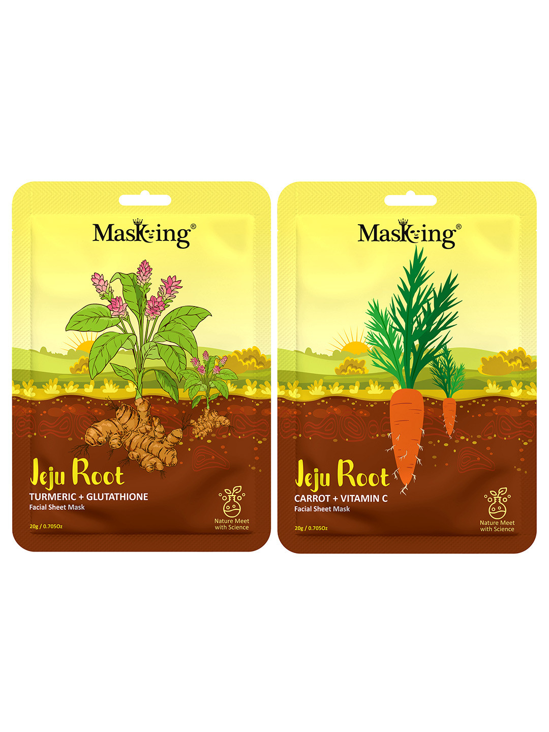 MasKing Set of 2 Jeju Root Turmeric & Glutathione + Carrot & Vitamin C Sheet Mask-20g Each