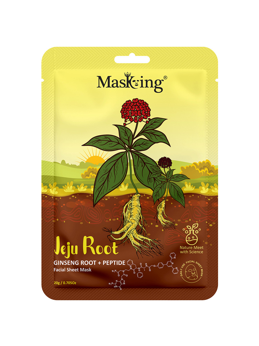 MasKing Jeju Root Facial Sheet Mask with Ginseng Root & Peptide - 20 g