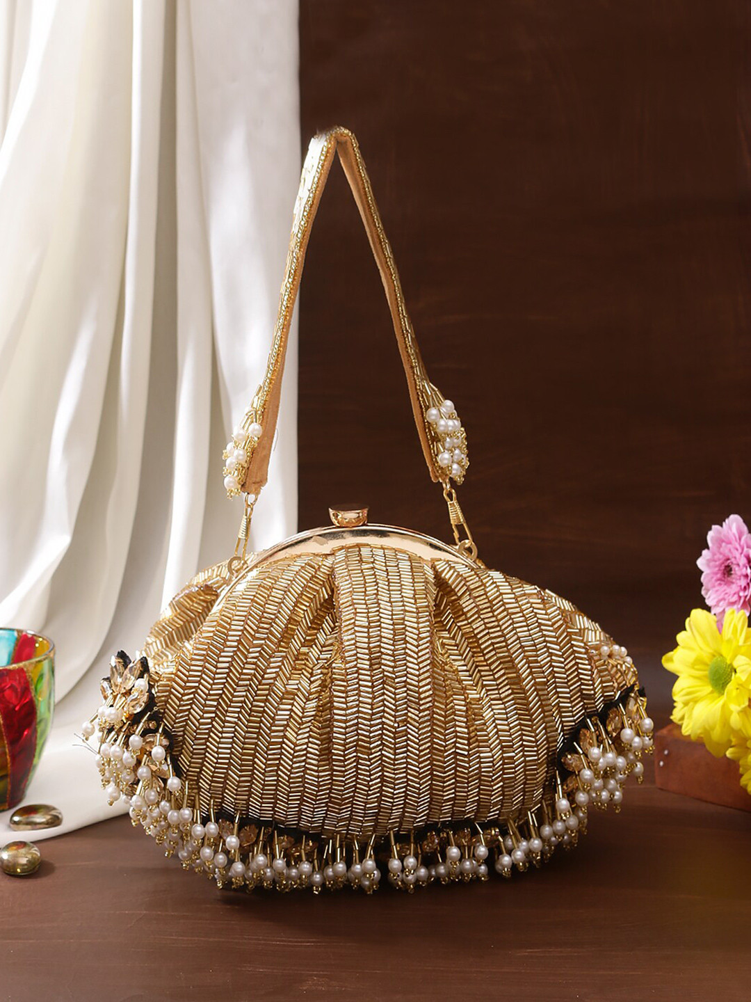 Swisni Embroidered Half Moon Clutch