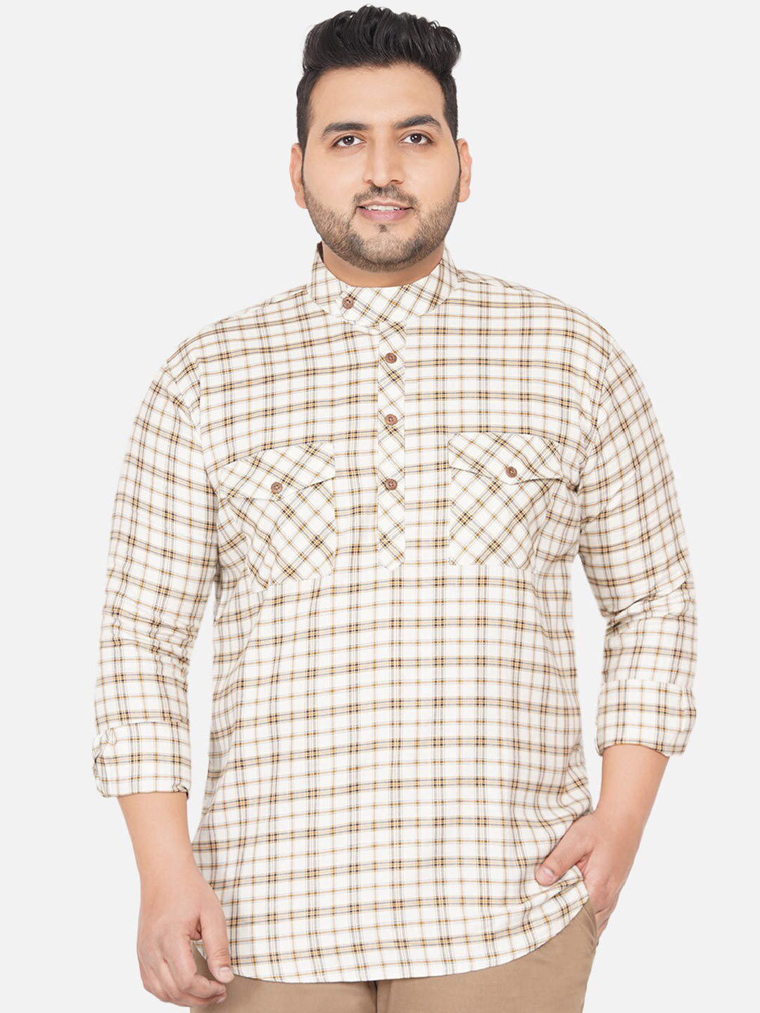 John Pride Men Plus size Tartan Checks Casual Cotton Shirt
