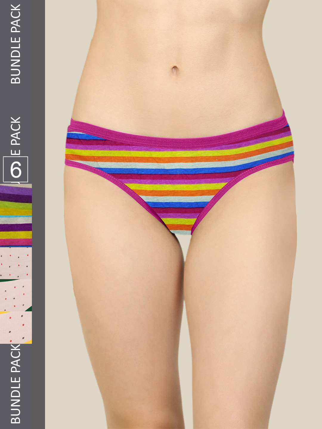 AROUSY Women Pack of 6 Pure Cotton Hipster Briefs M_3MSP-3WDOT_S