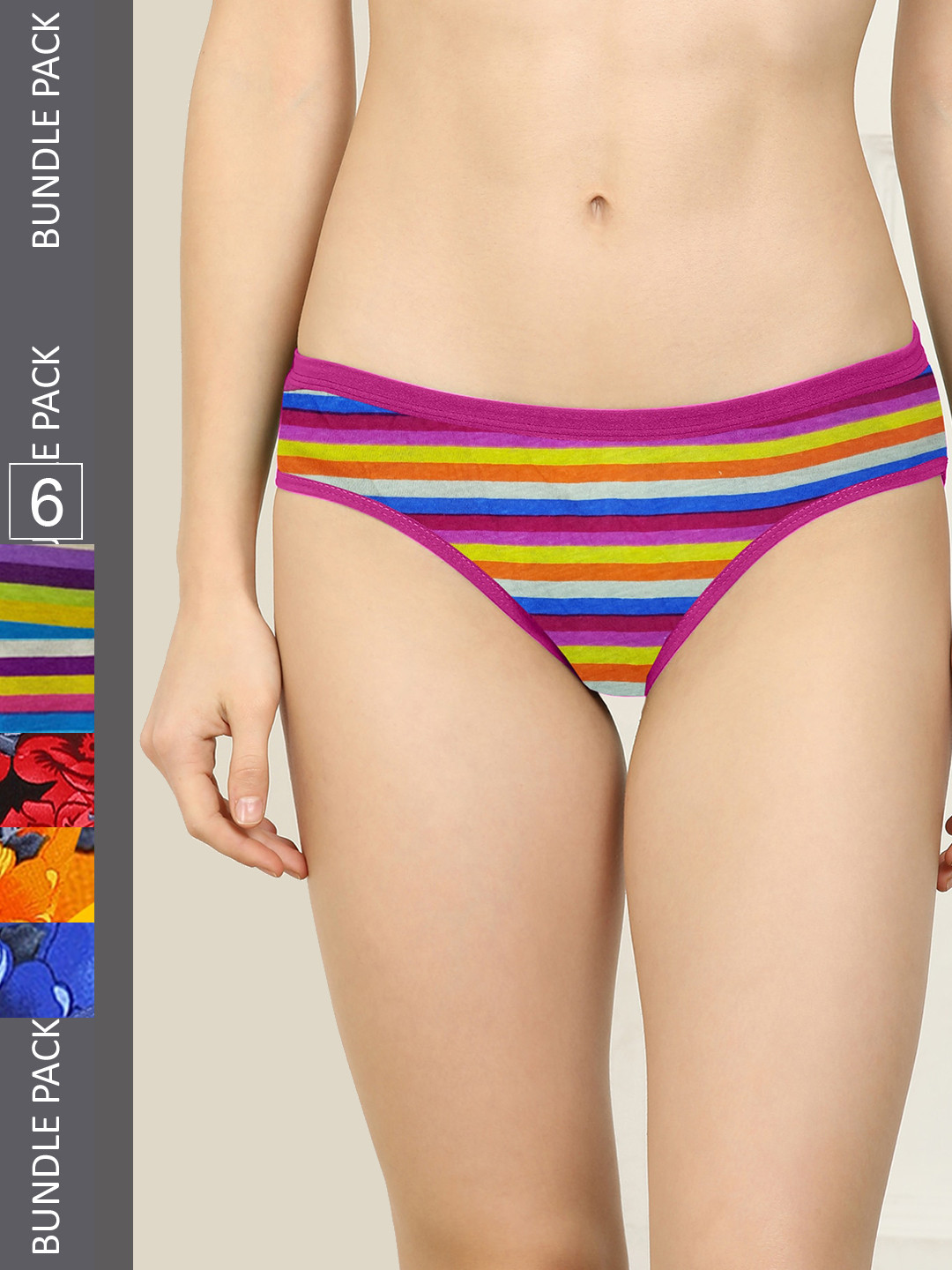 AROUSY Pack of 6 Pure Cotton Hipster Briefs M_3MSP-3SF_L