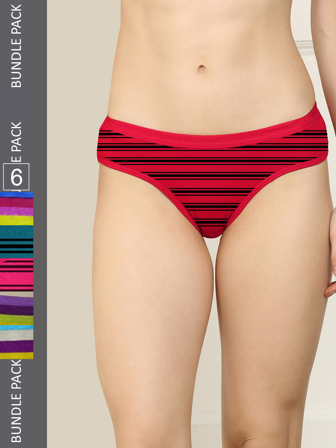 AROUSY Women Pack of 6 Pure Cotton Hipster Briefs M_3LSNY-3MSP_XL