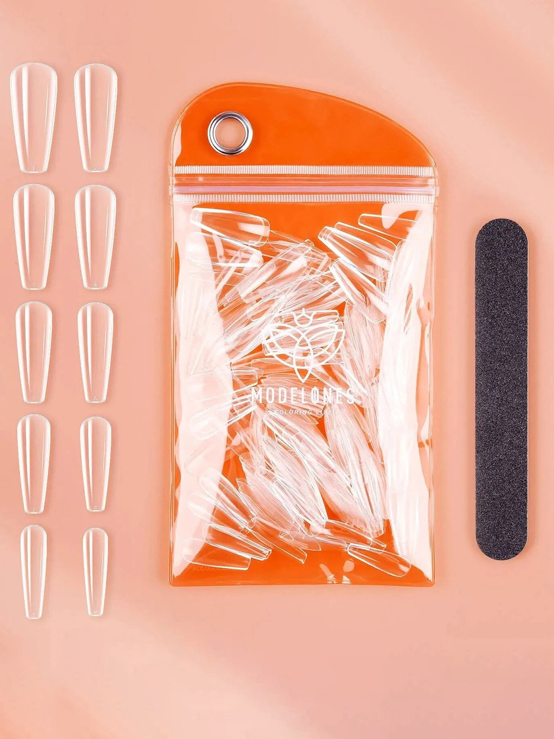 Modelones Pack of 200Pcs Clear Coffin Full Cover Nail Tips 20pcs Each Size