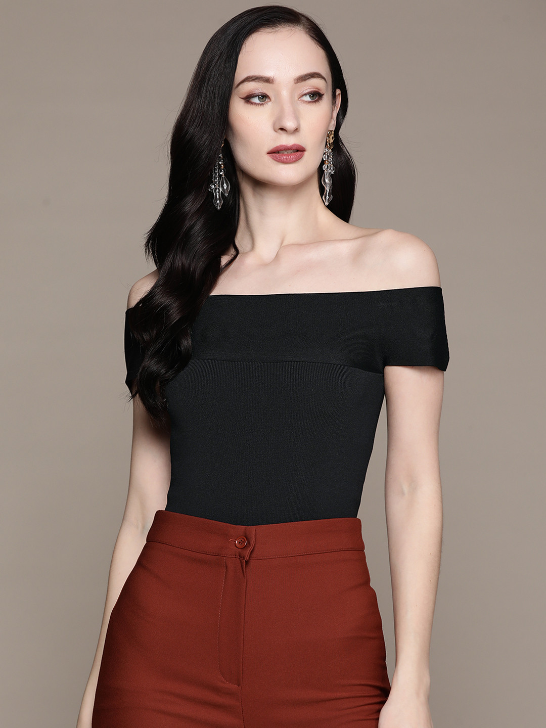 Label Ritu Kumar Women Solid Off-Shoulder Bodysuit