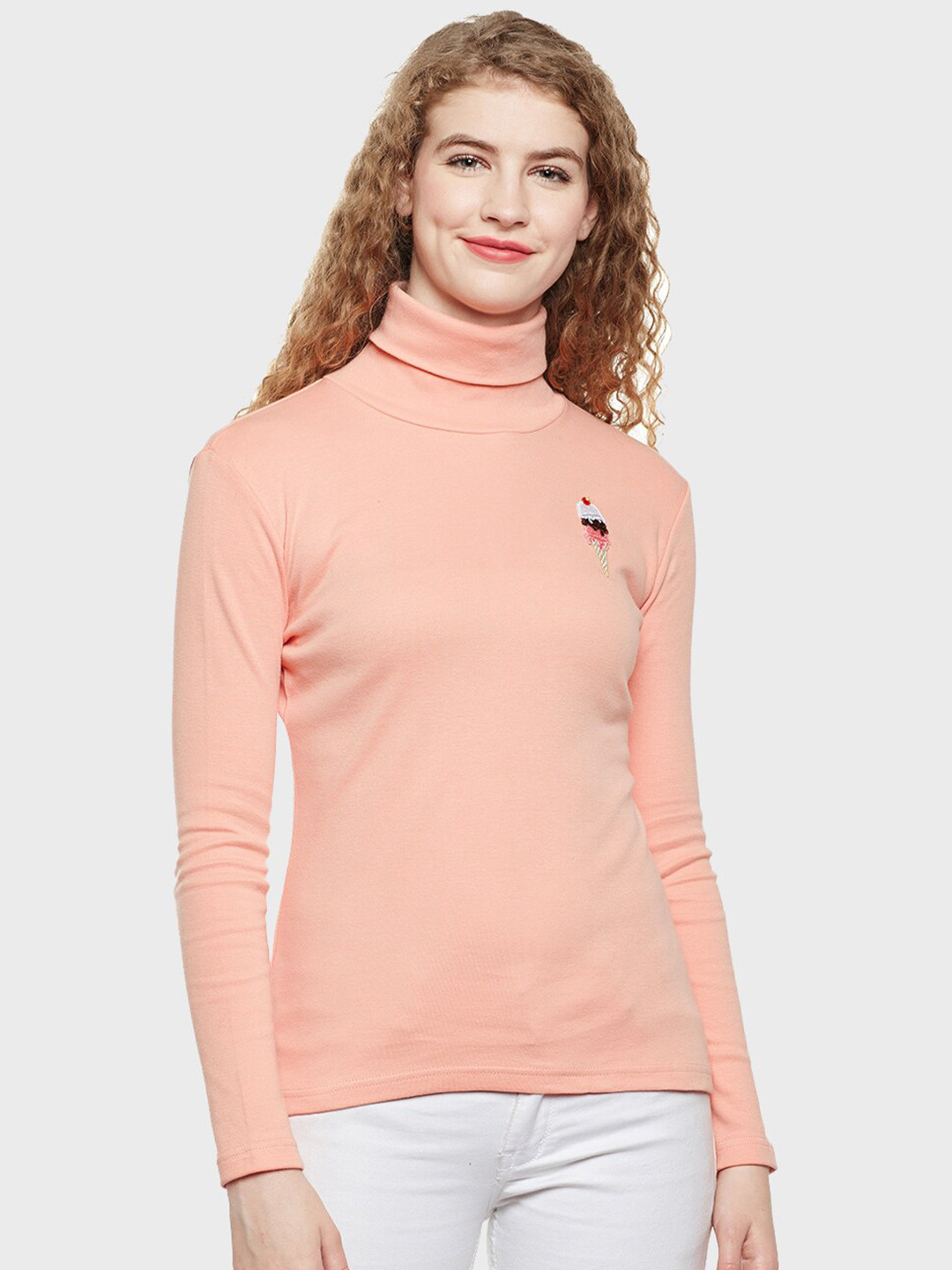 Hypernation Floral Embroidered High Neck CottonTop