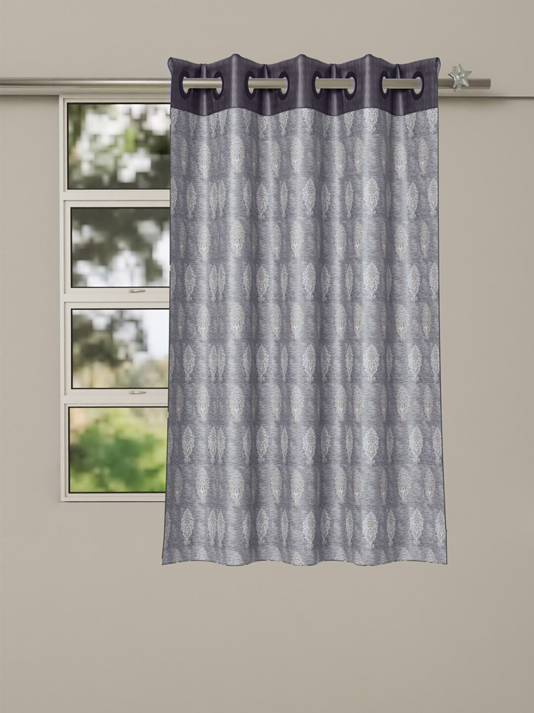 Kuber Industries Grey & White Damask Print 5 Feet Window Curtain With 8 Eyelet