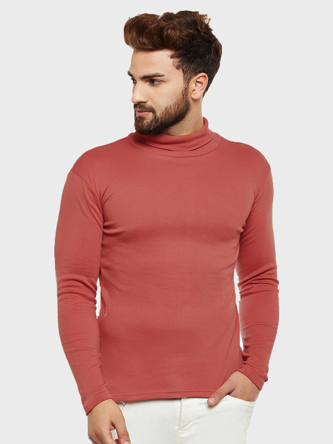 Hypernation Men High Neck Slim Fit T-shirt