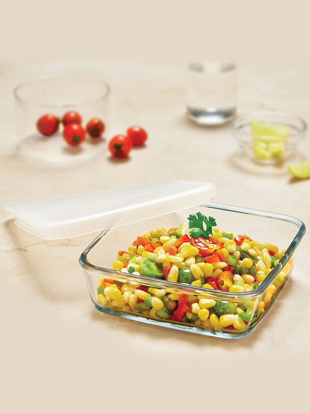 BOROSIL Transparent Glass Square Cake Baking Dish With Lid 500 ml