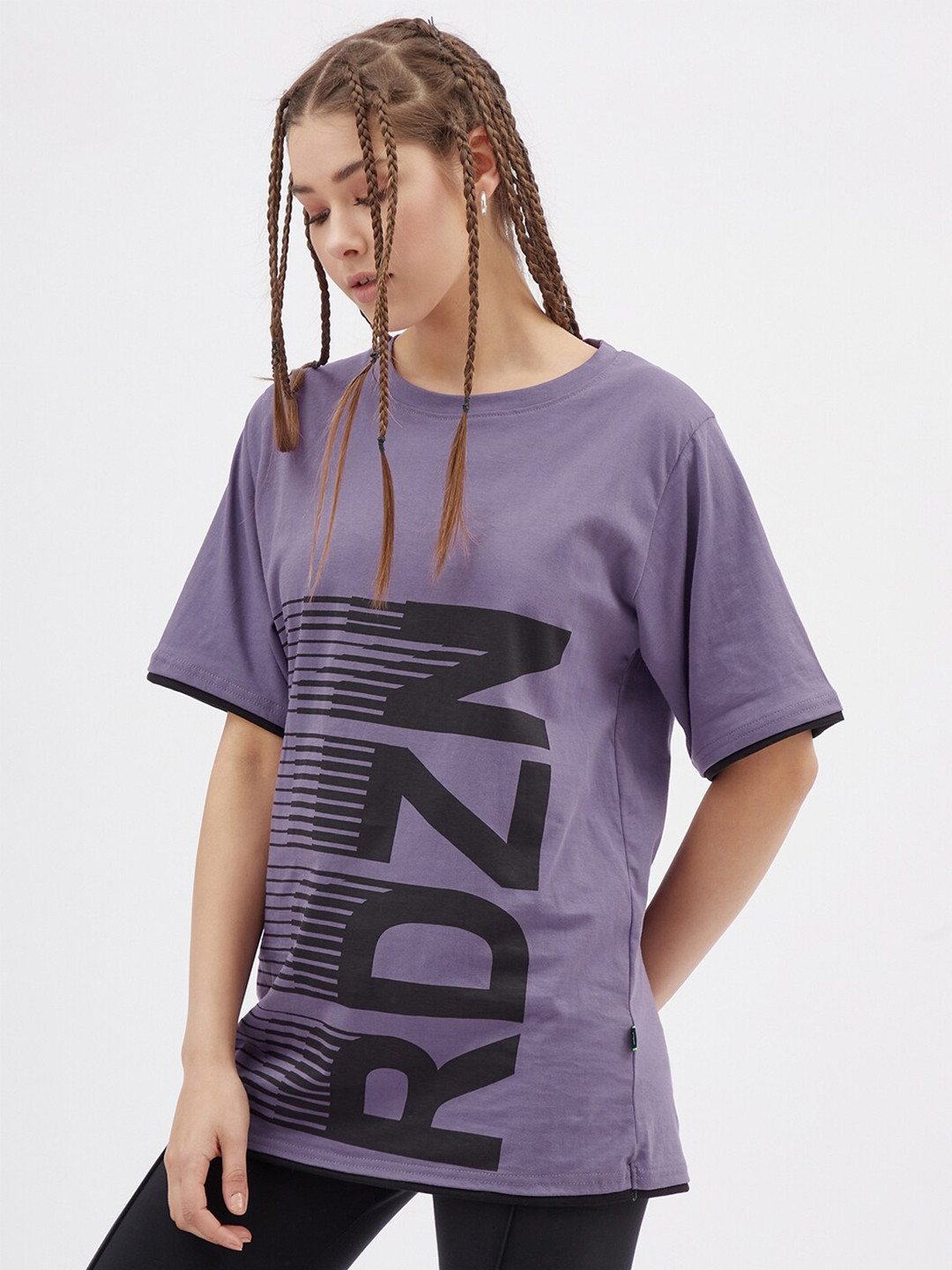 Rodzen Women Printed V-Neck Pure Cotton Oversized T-shirt