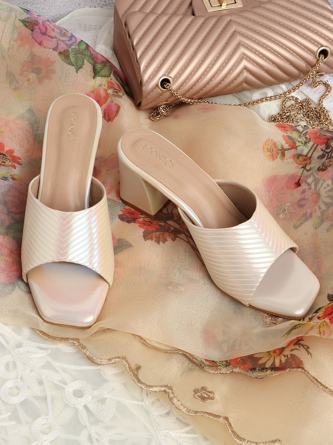 ICONICS Striped Party Block Heels