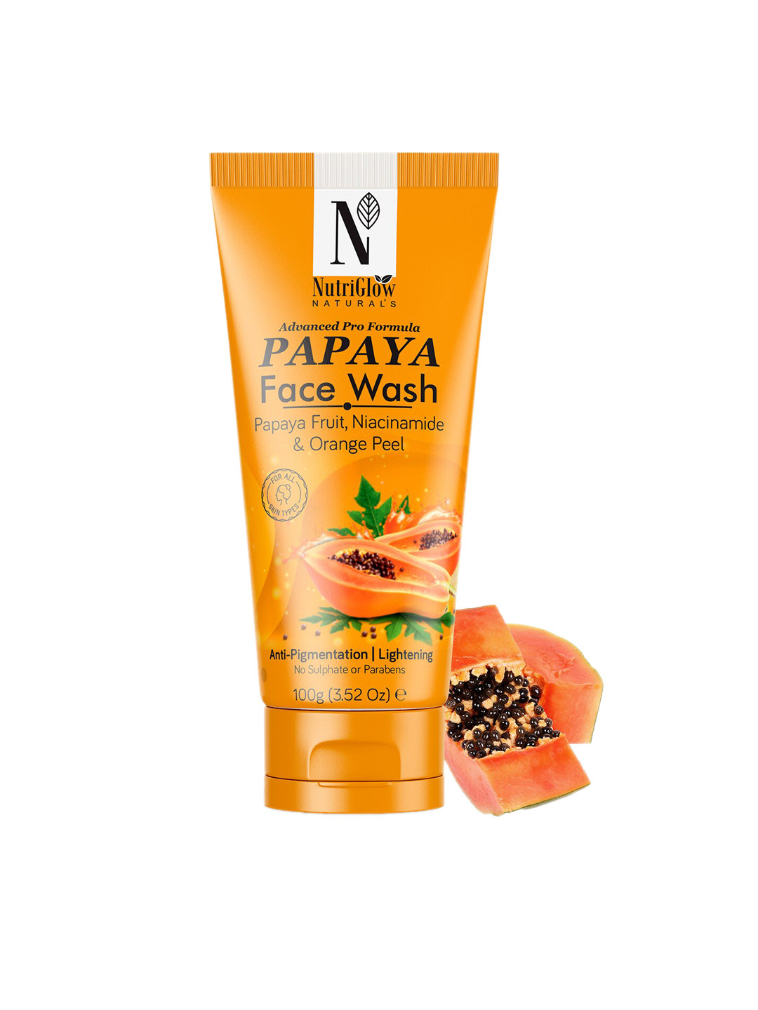 NutriGlow Naturals Papaya Face Wash with Niacinamide Orange Peel- 100gm