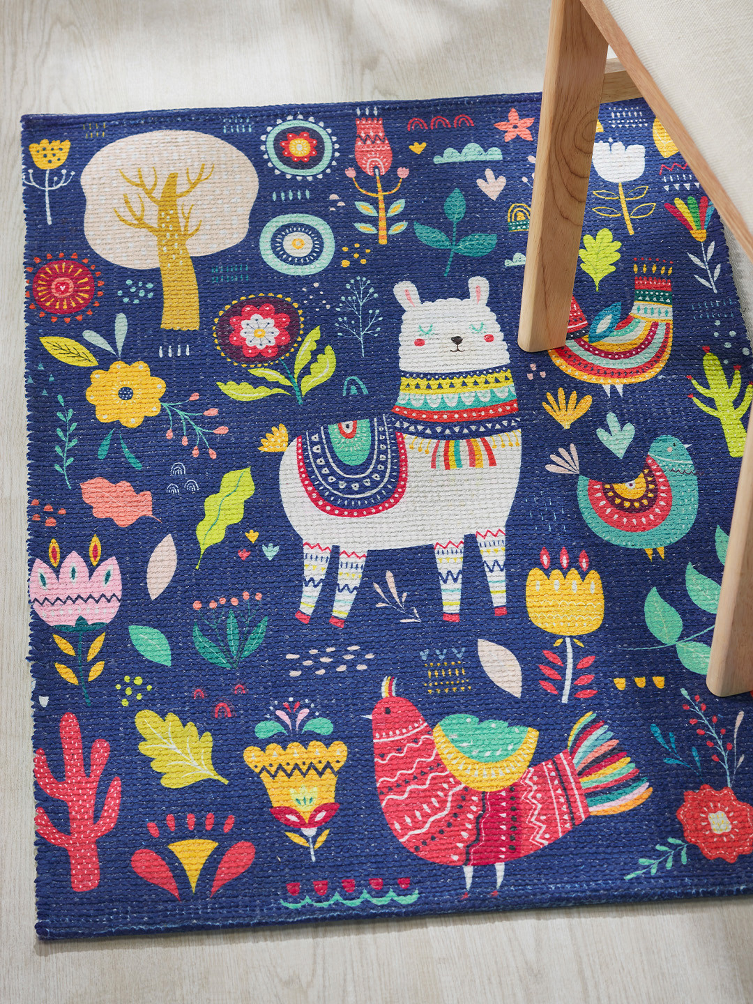 Mona B Kids Blue Printed Cotton Anti-Skid Carpet Rug