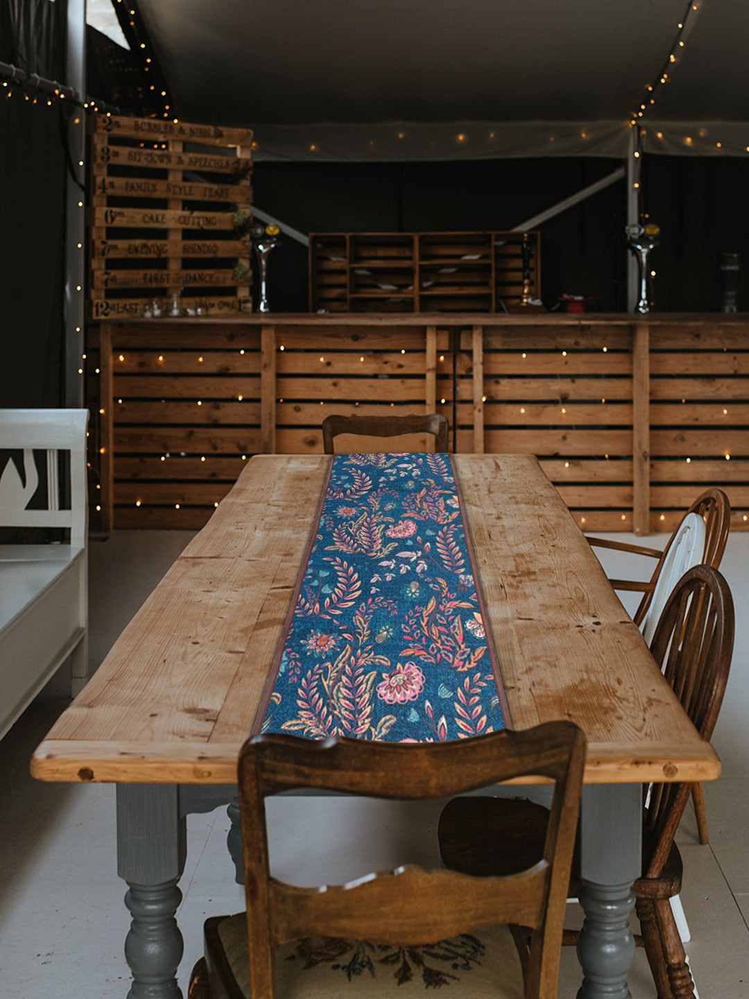 Mona B Blue Floral Printed Table Runner