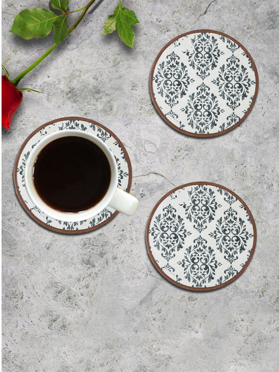 Mona B White & Blue Set Of 4 Printed Round Table Coasters