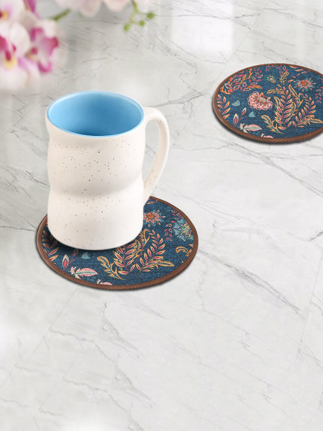 Mona B Blue 4 Pieces Floral Printed Coasters