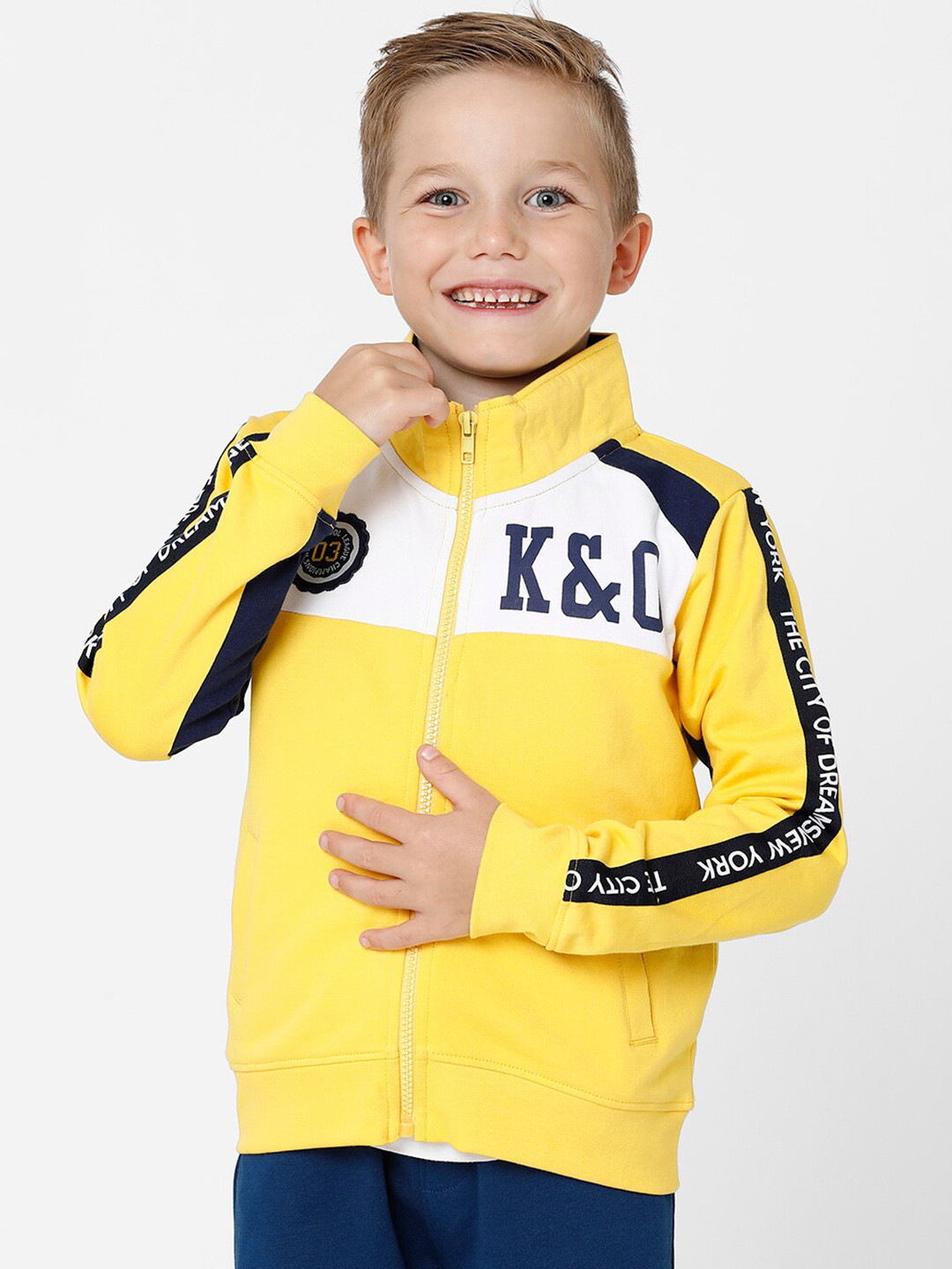 KATE & OSCAR Boys Printed Mock Collar Front Open Cotton Sweatshirt