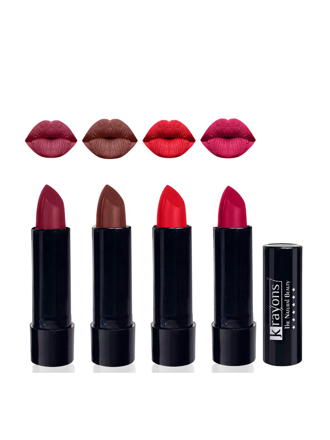 krayons Set of 4 Cute Pop Moisturizing Matte & Waterproof Lipsticks 3.5 g Each - Shocking Pink 152 - Brick Tone 156 - Orange Crush 173 - Pink Lips 184