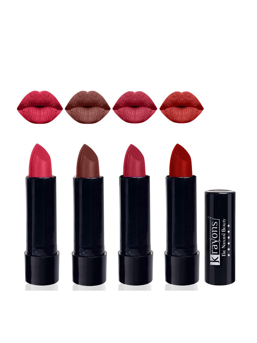 krayons Set of 4 Cute Pop Moisturizing Matte & Waterproof Lipsticks 3.5 g Each - First Crush 160 - Brick Tone 156 - Orange Tango 186 - Centre Stage 183