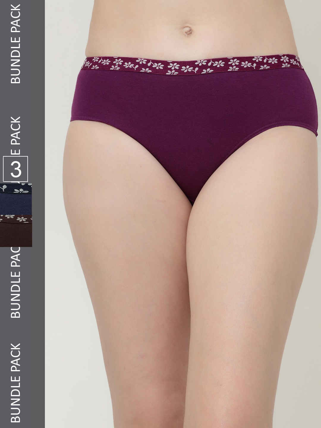 Floret Women Pack of 3 Lace detailed Briefs 7600-2_Assorted_S