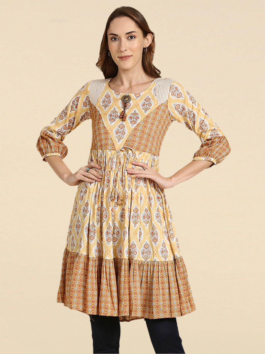 MADHURAM Viscose Rayon Round Neck Printed Tunic