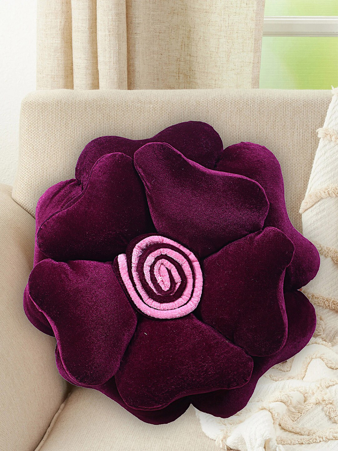 Kuber Industries Purple Rose Flower Shaped Soft & Decorative Cushions