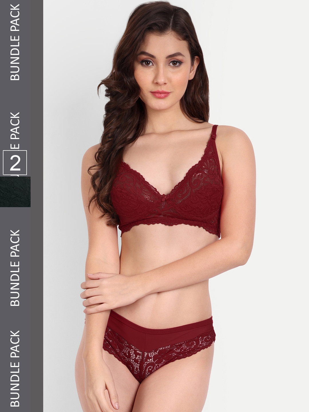 FIMS Pack Of 2 Self-designed Floral Laced Lingerie Set NEW_Blumer_Set_BlackMaroon_B