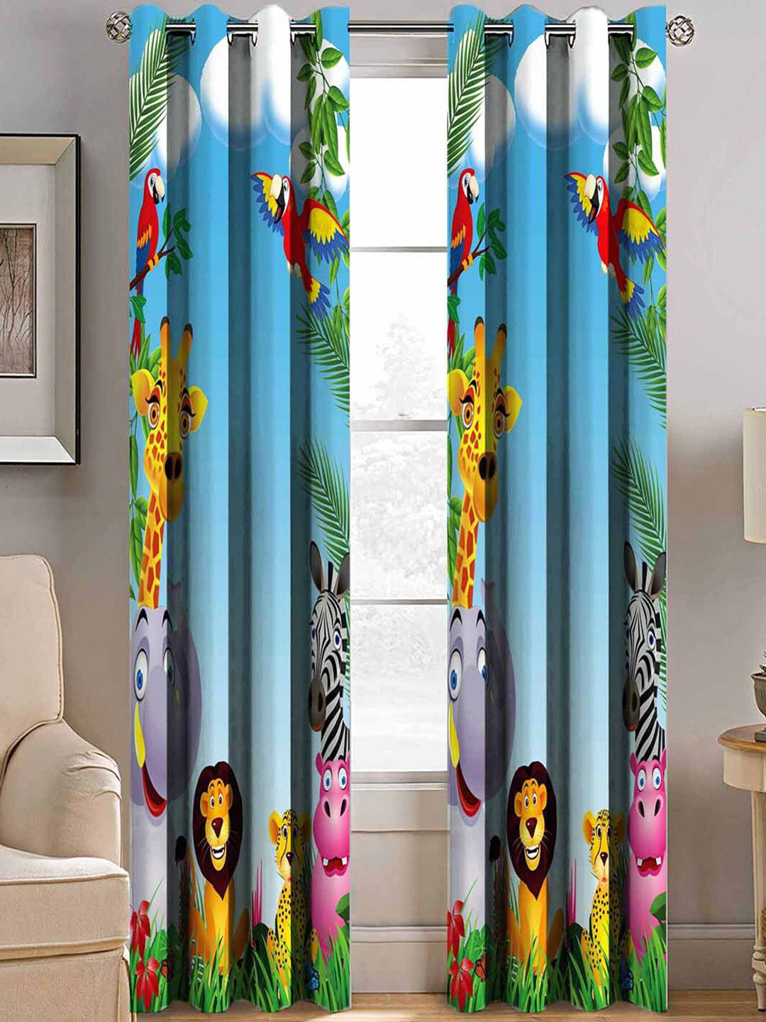 BELLA TRUE Blue & White Set of 2 Room Darkening Long Door Curtain