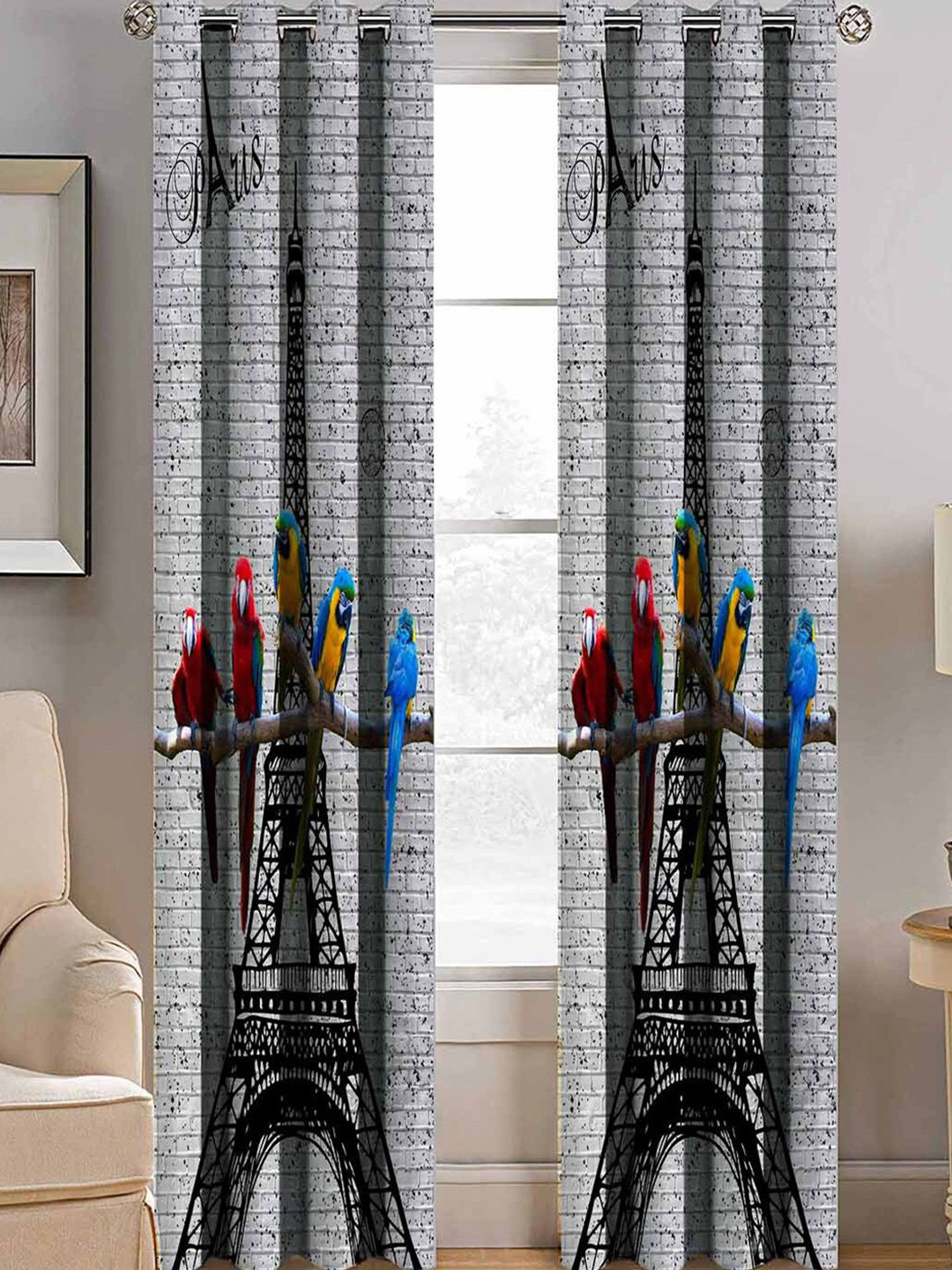 BELLA TRUE Grey & Black Set of 2 Quirky Room Darkening Door Curtain