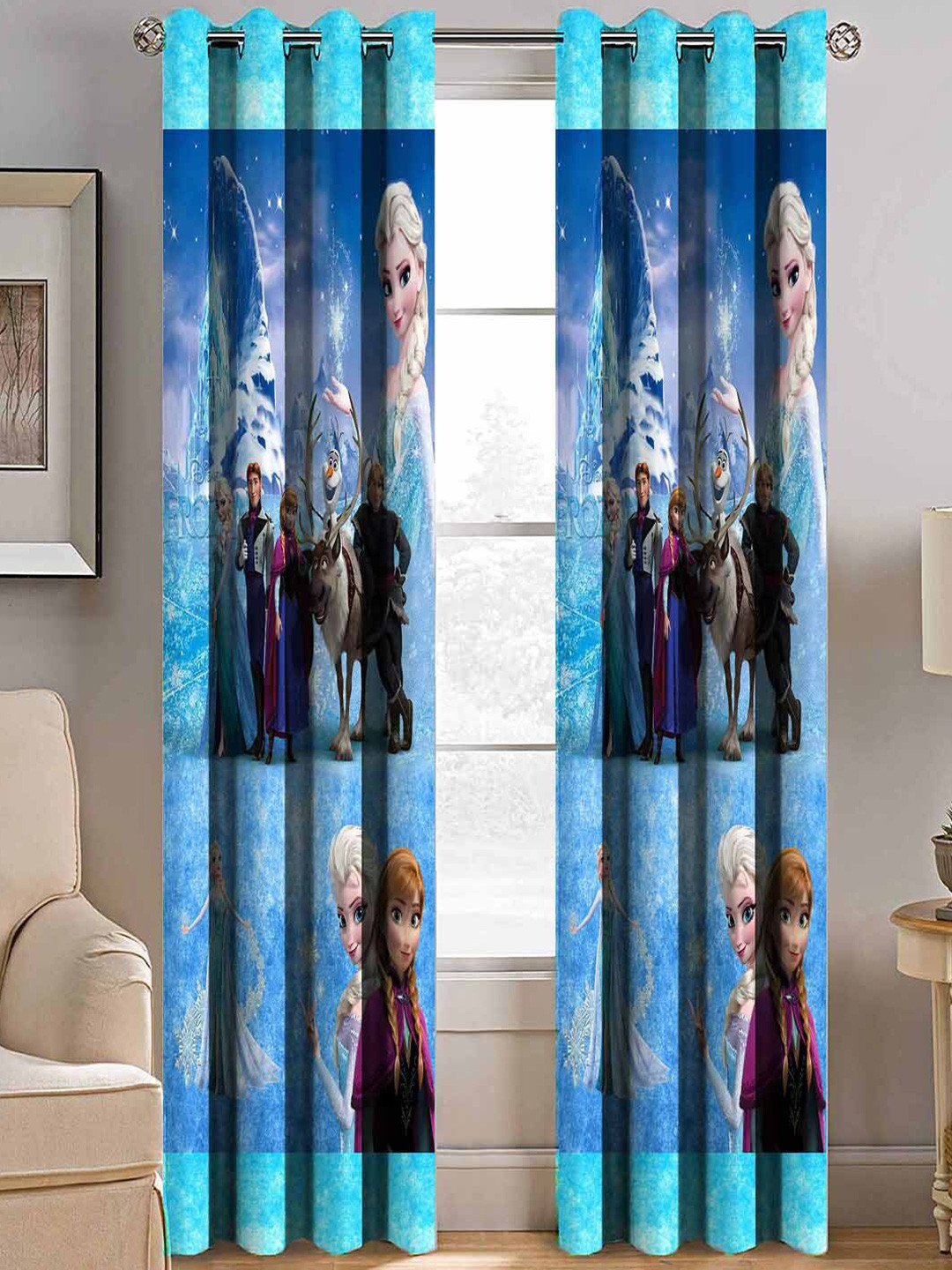 BELLA TRUE Blue & Black Set of 2 Quirky Room Darkening Long Door Curtain