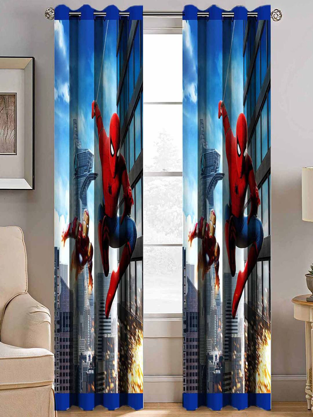 BELLA TRUE Blue & Red Set of 2 Quirky Room Darkening Long Door Curtain