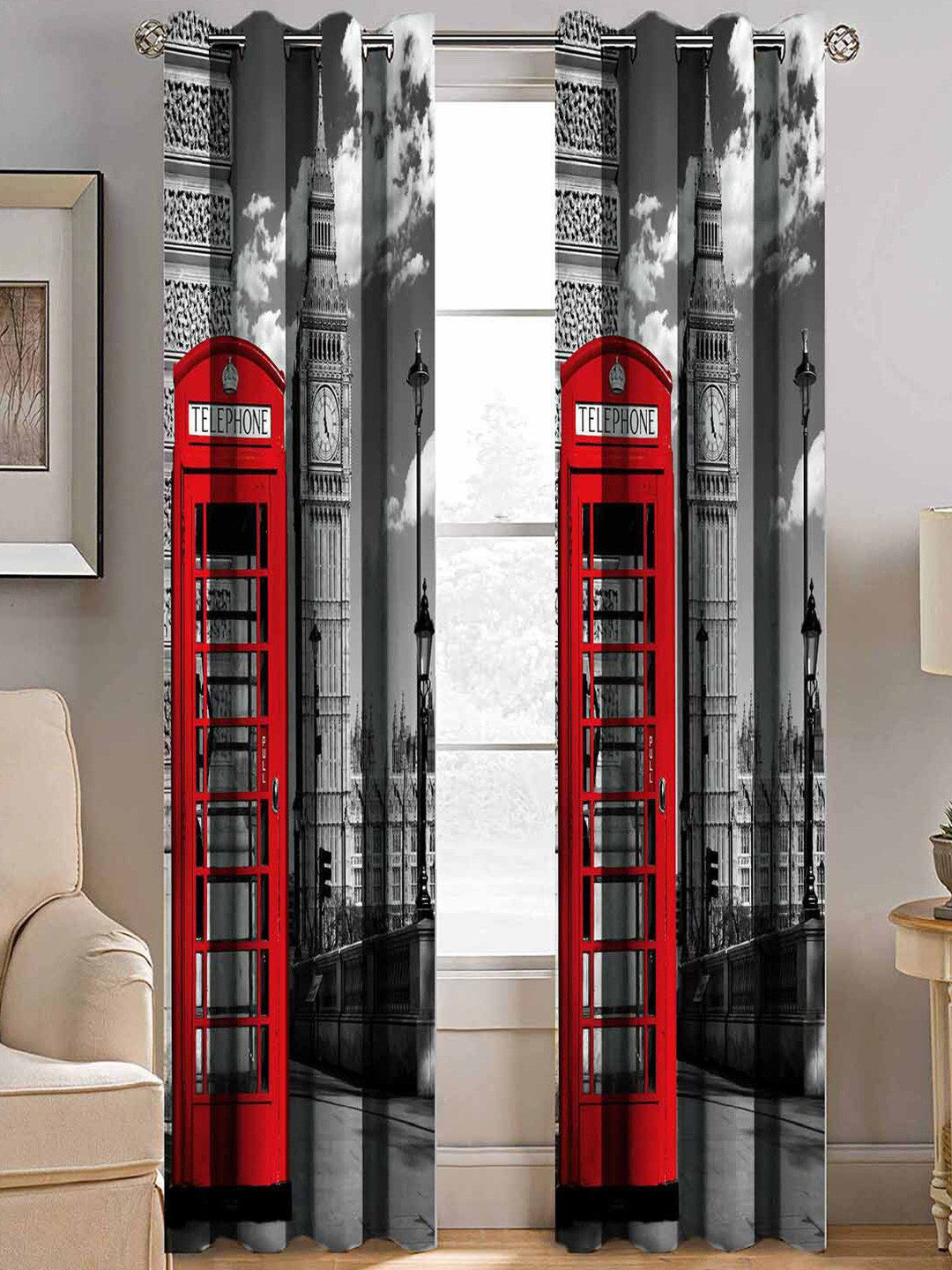 BELLA TRUE Blue & Red Set of 2 Quirky Room Darkening Long Door Curtain