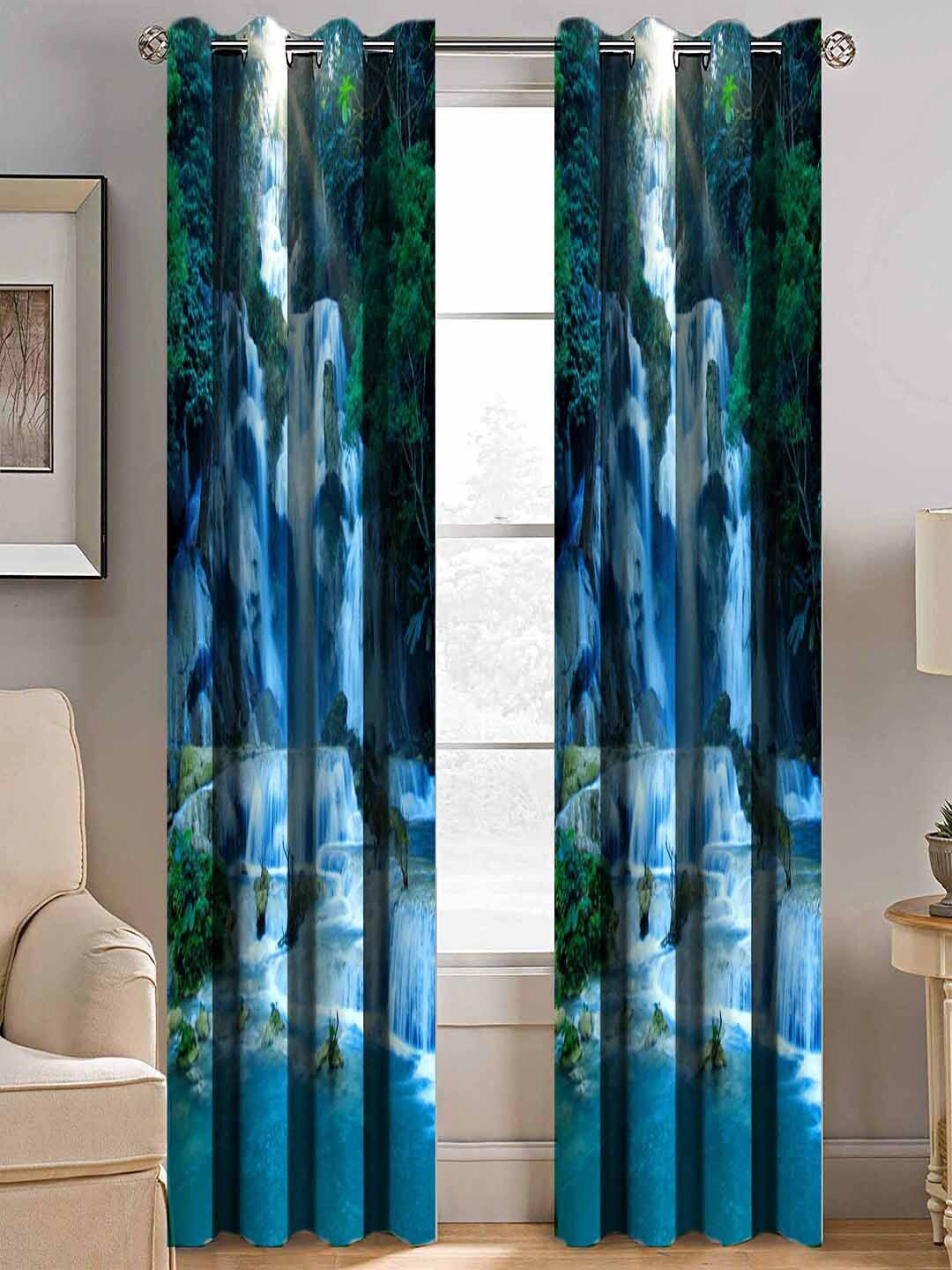 BELLA TRUE Blue & Black Set of 2 Quirky Room Darkening Window Curtain