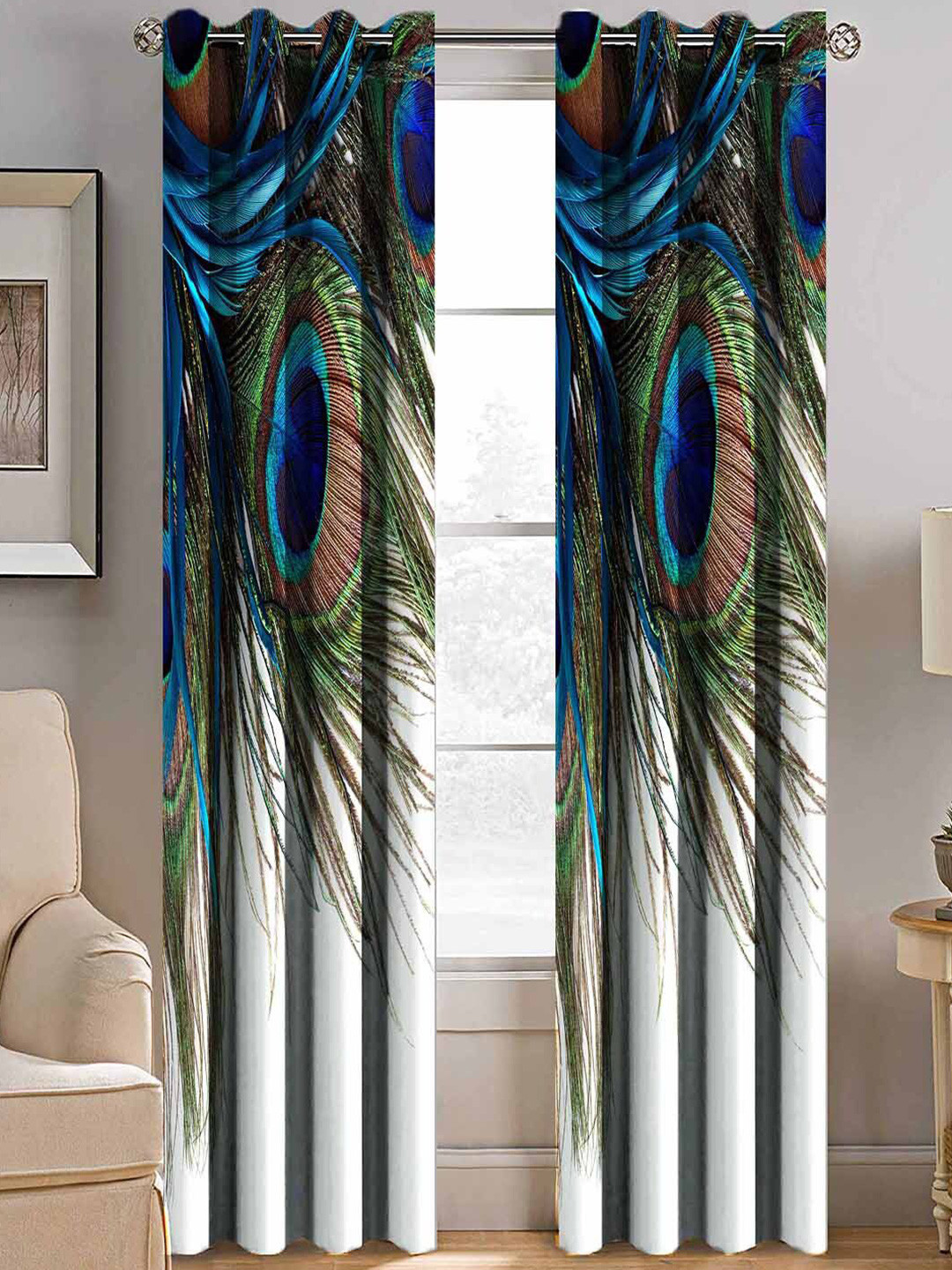 BELLA TRUE White & Blue Set of 2 Quirky Room Darkening Long Door