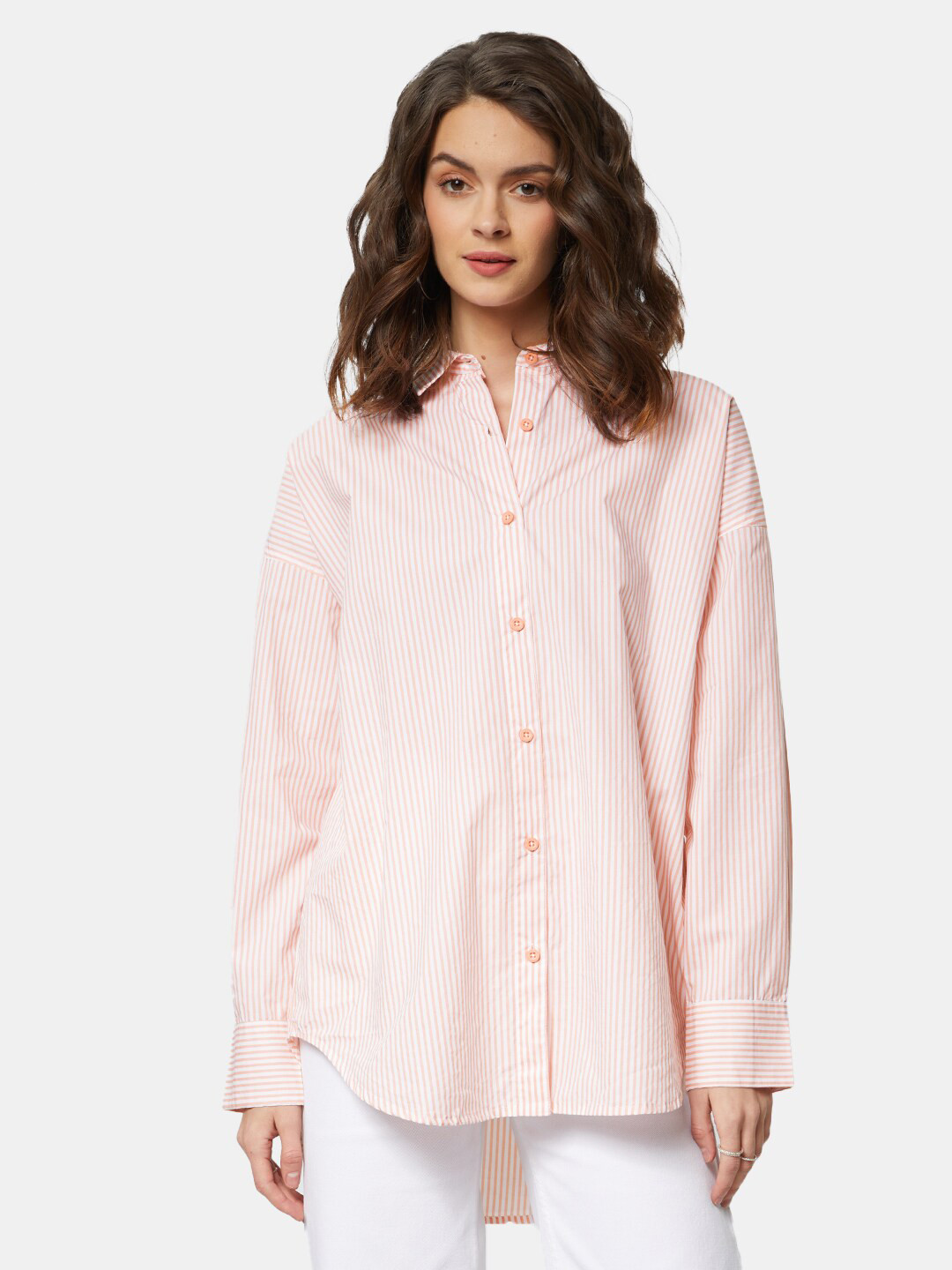 The Souled Store Women Pink Striped Casual Oversized Shirt
