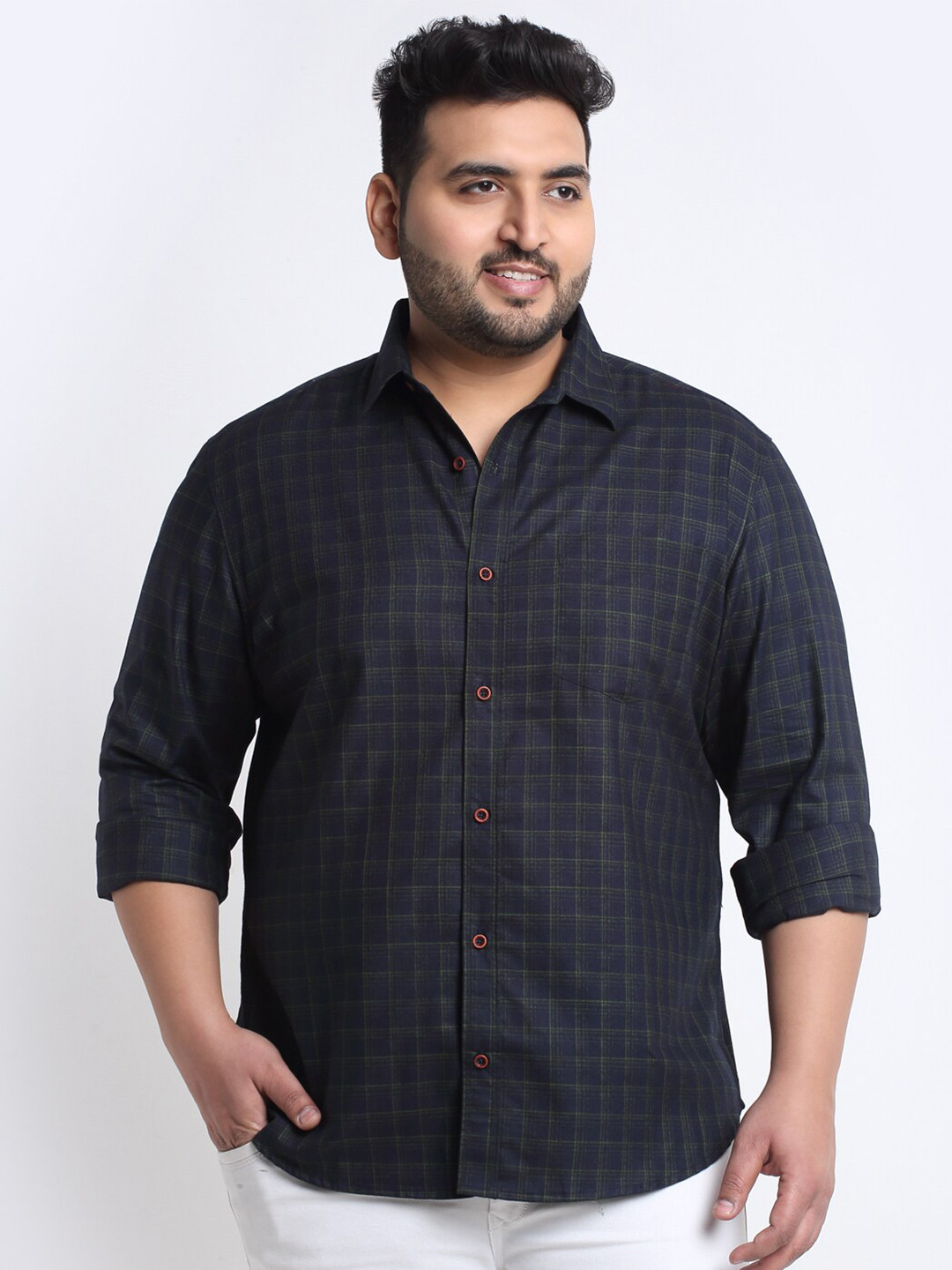 plusS Men Plus Size Checked Casual Shirt
