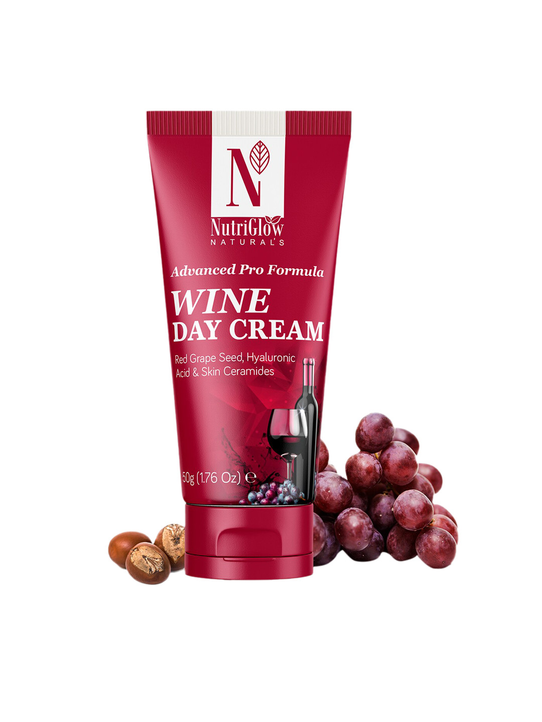 NutriGlow Naturals Advanced Pro Formula Wine Day Cream For Glowing Skin With Hyaluronic Acid 50g