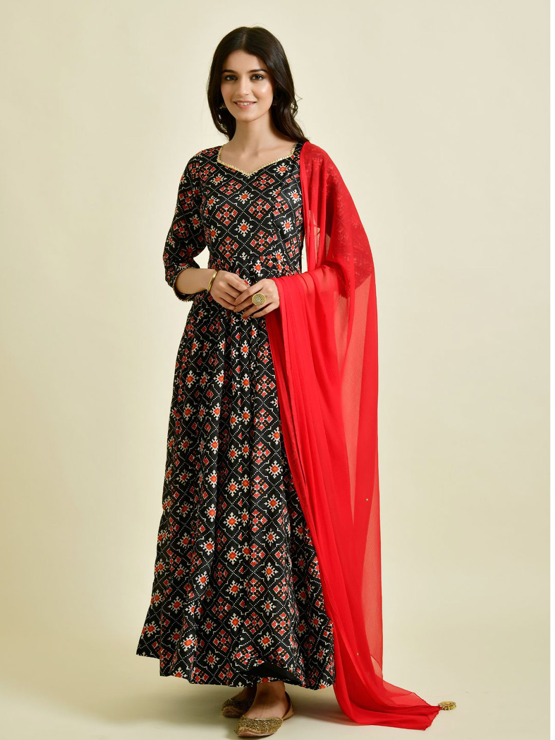 Rangpur Ethnic Motifs Printed Maxi Silk Ethnic Dress With Dupatta