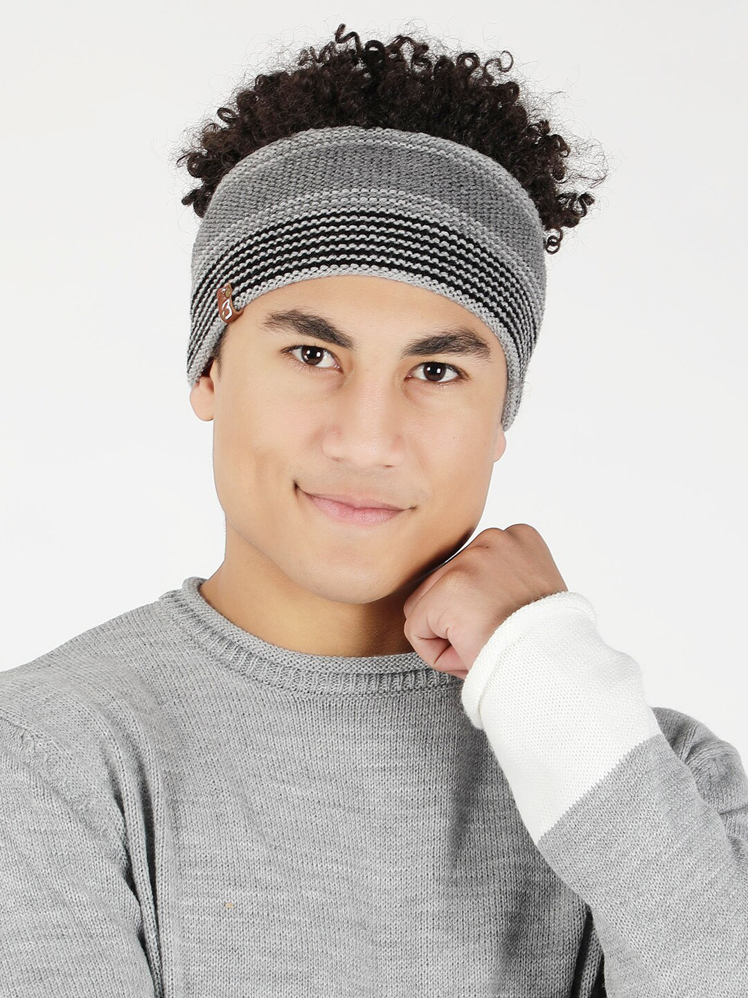 Bharatasya Men Striped Knitted Woolen Headband Earwarmer