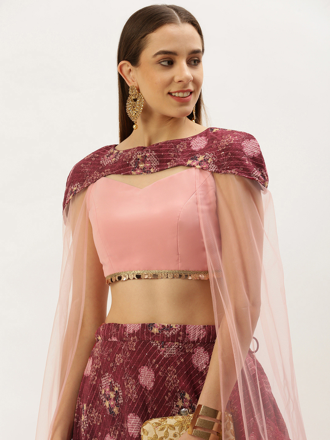 Ethnovog Printed Sequinned Ready To Wear Lehenga Choli