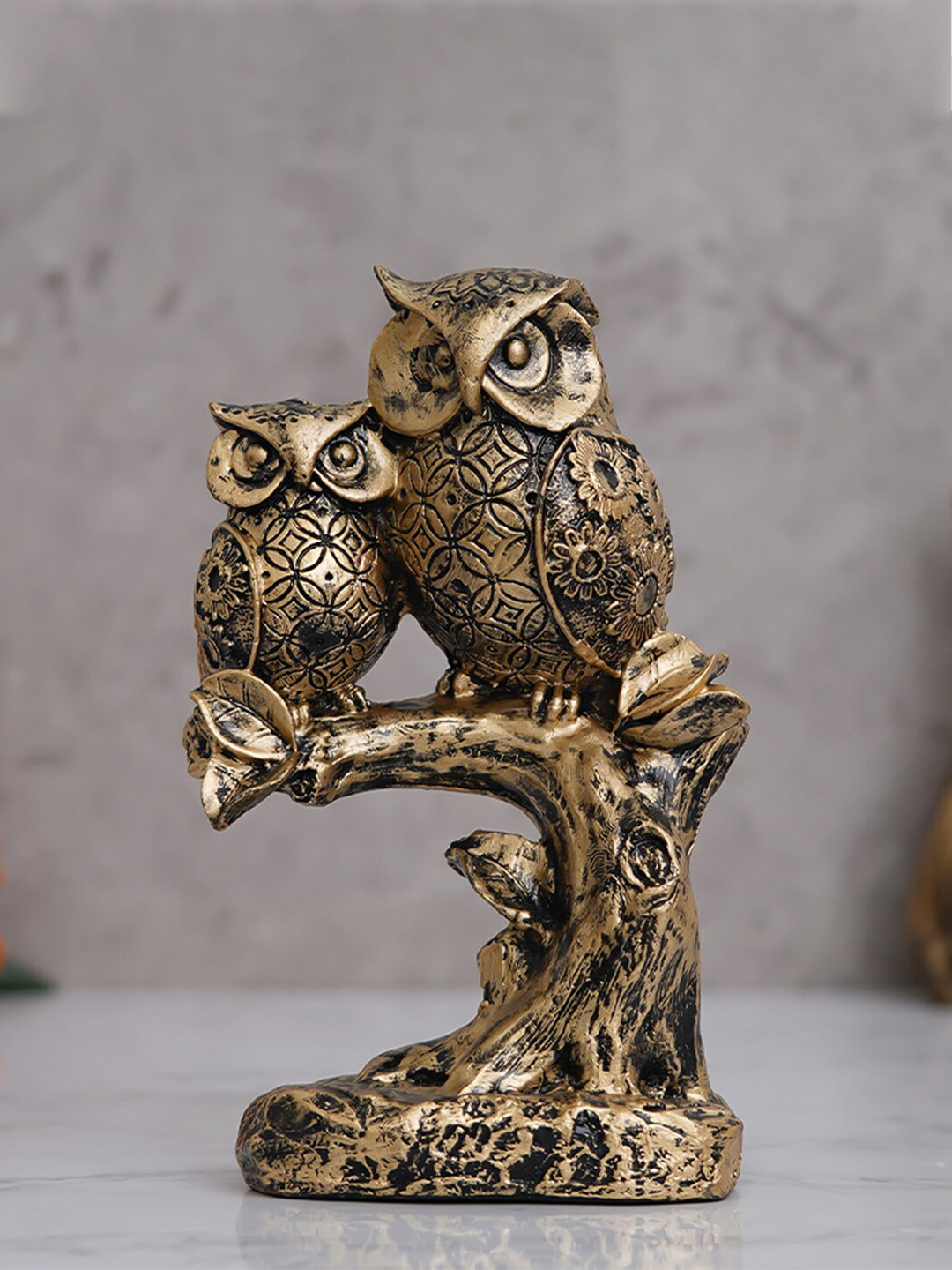 eCraftIndia Birds Gold Polyresin Matte Living Room Medium Showpiece - 9.1 Inches