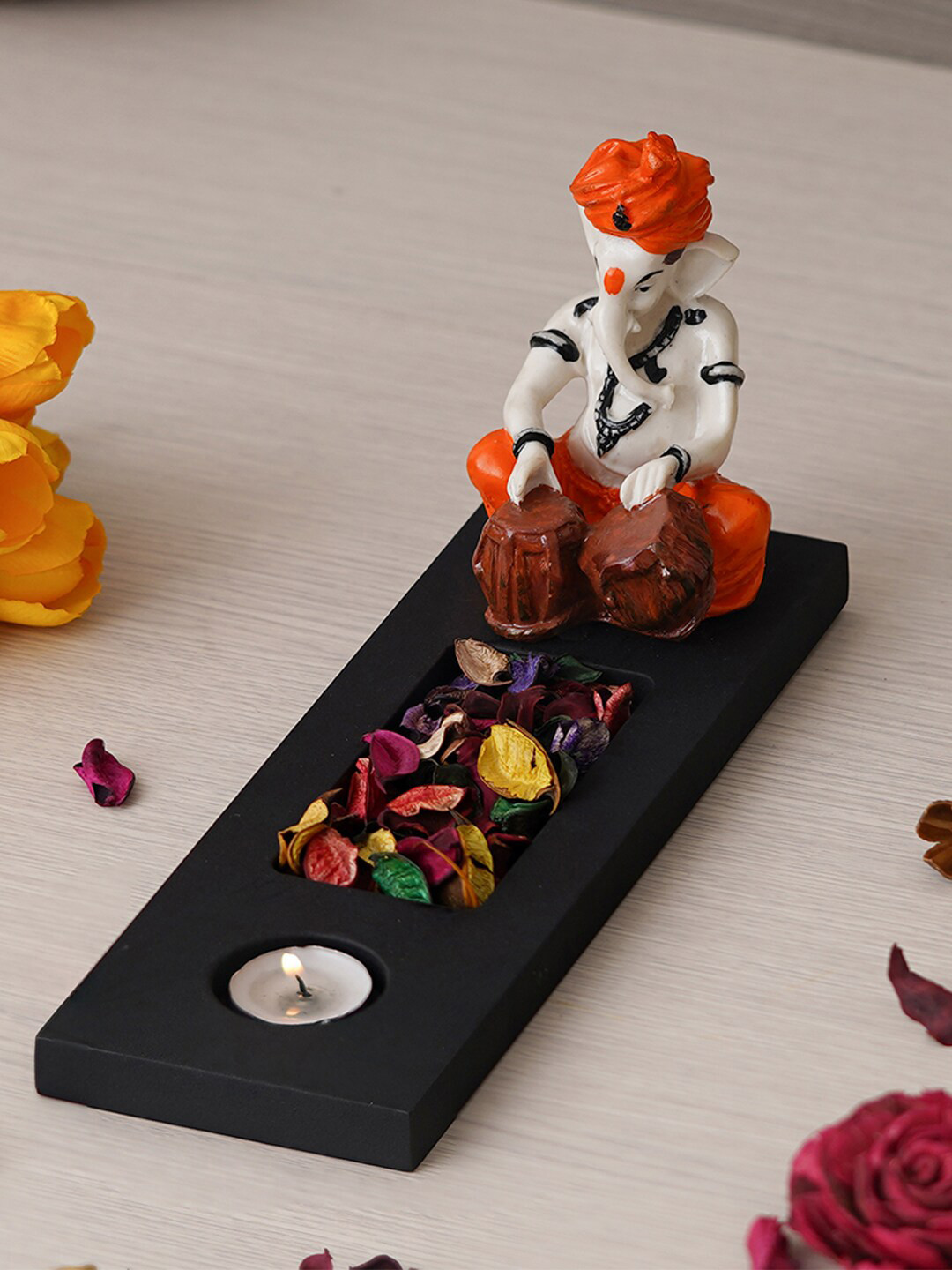 eCraftIndia Ganesha Black Polyresin Glossy Prayer Room Lights Small Showpiece - 5.5 Inches