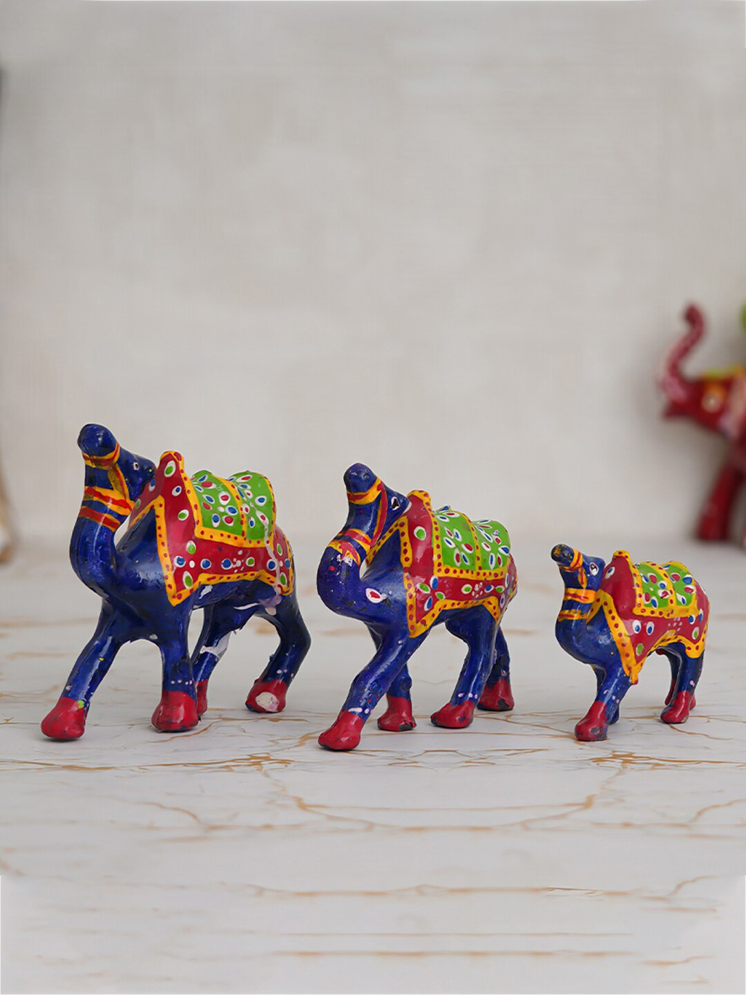 eCraftIndia Animal Blue Other Glossy Living Room Set of 3 Tiny Showpieces - 3.9 Inches