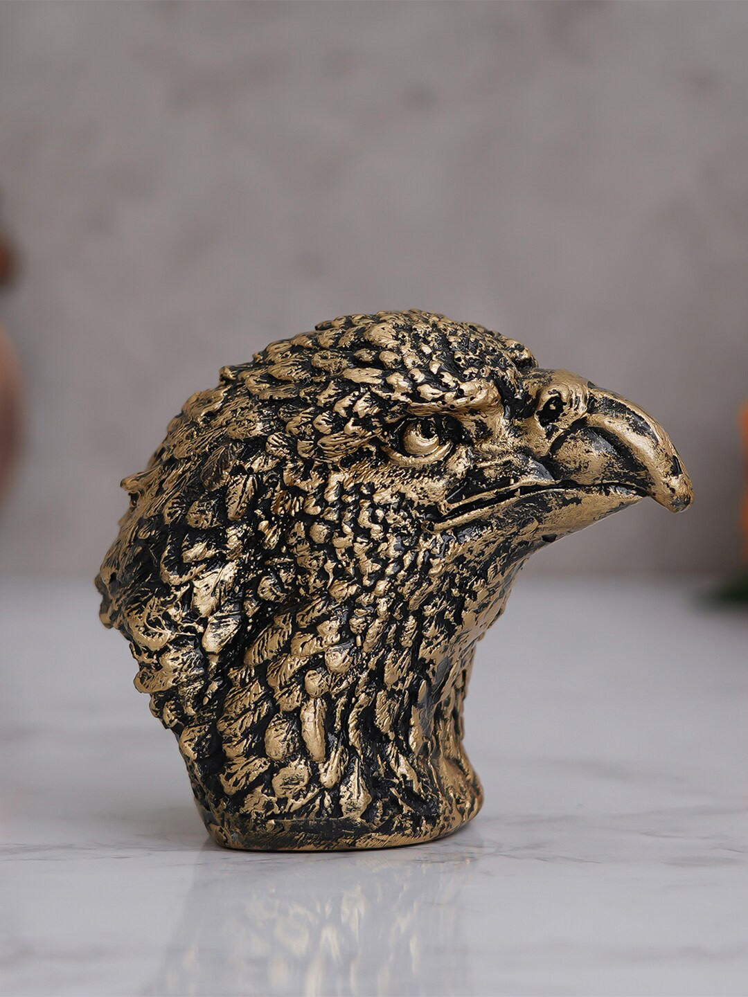 eCraftIndia Birds Gold Polyresin Glossy Living Room Small Showpiece - 4.3 Inches