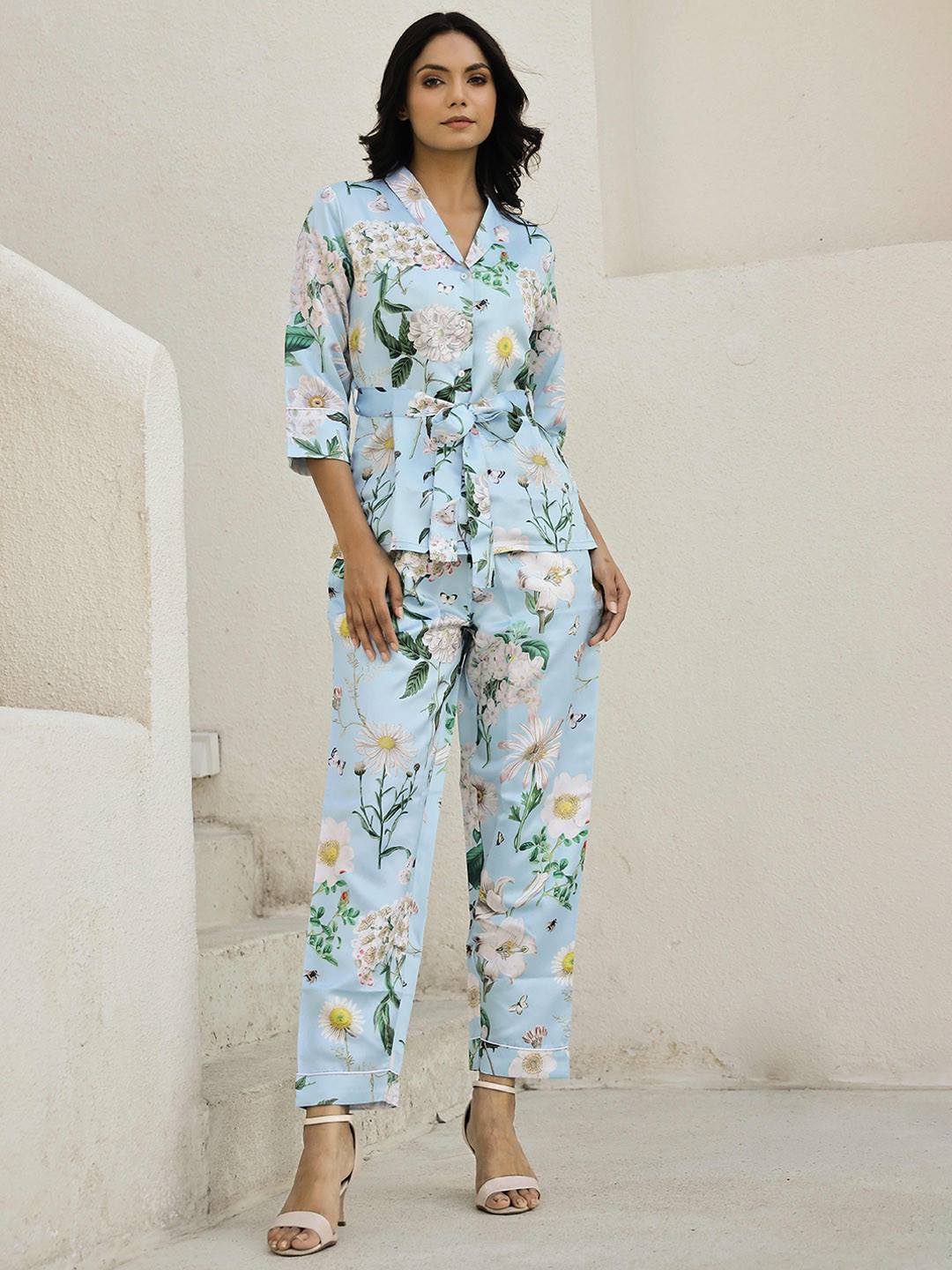 SANSKRUTIHOMES Women Printed Satin Night suit